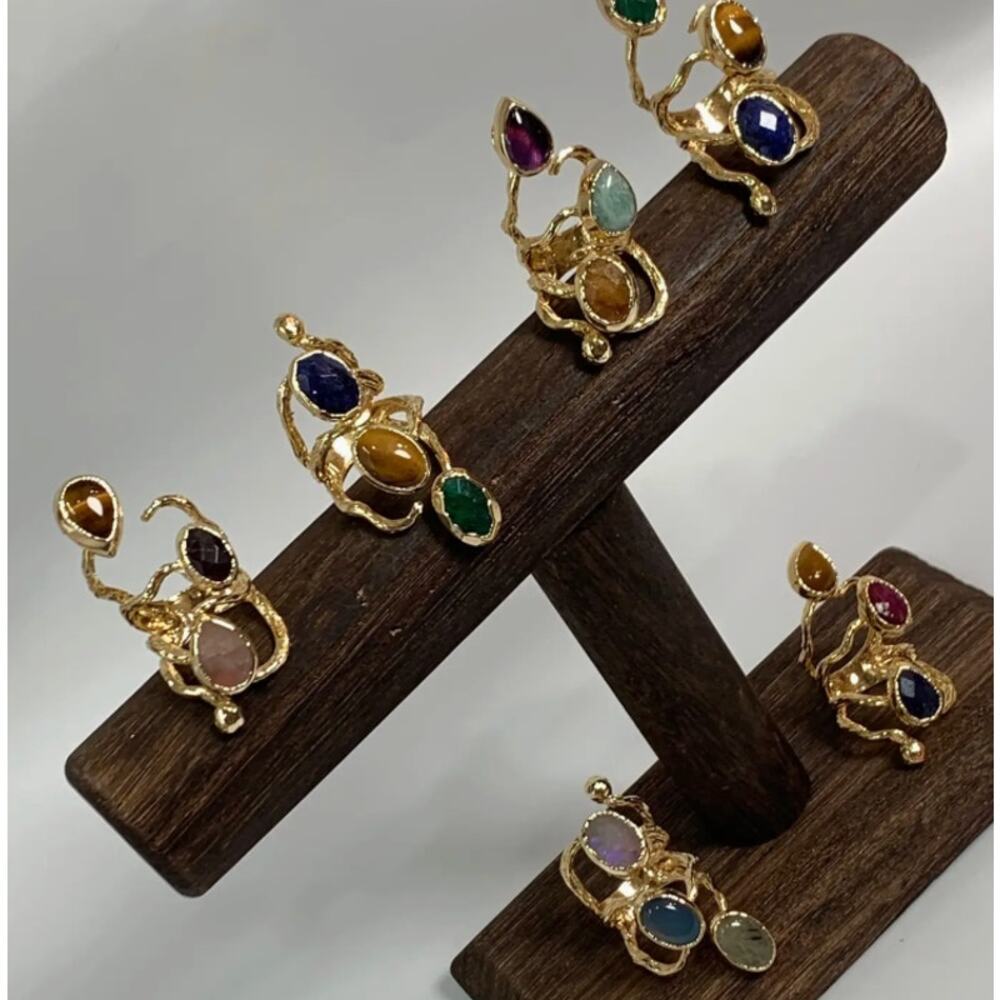 Statement Multi-Stone Agat Spiral Ring 24k Gold Plated - Picture 3 of 6